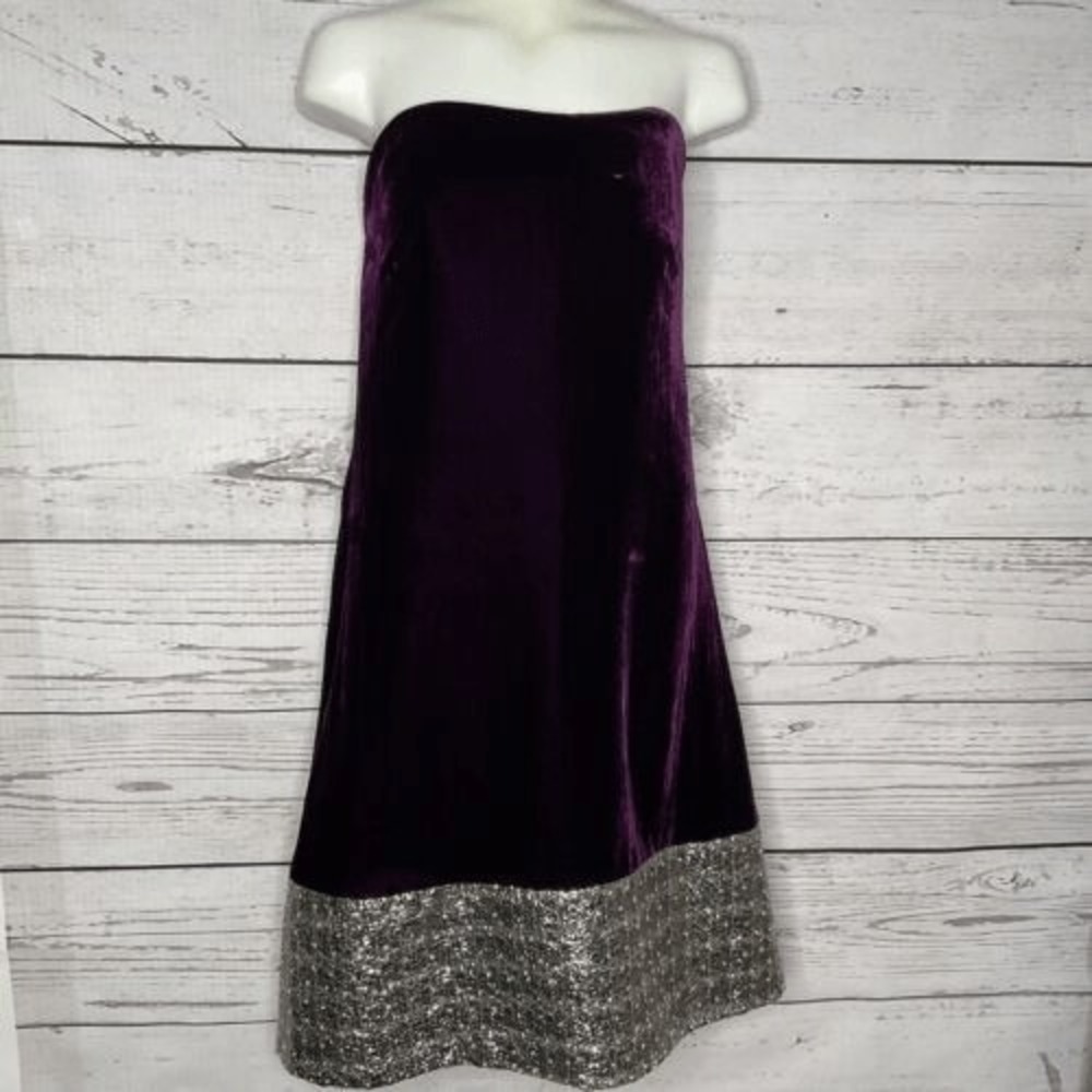 NWT‎ Badgley Mischka Purple Velvet Silver Bling Strapless Dress Women 8 China